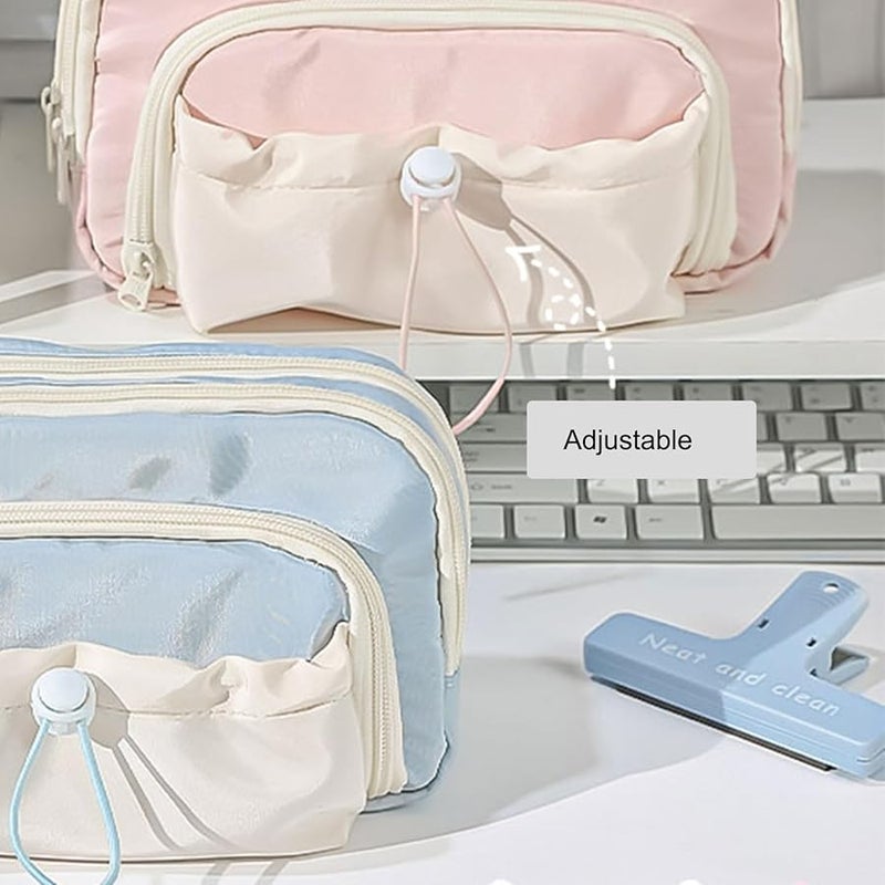 Blue Large Capacity Pencil Case With Handle Multi Compartment Pen Organizer For Students Adults - Image 3